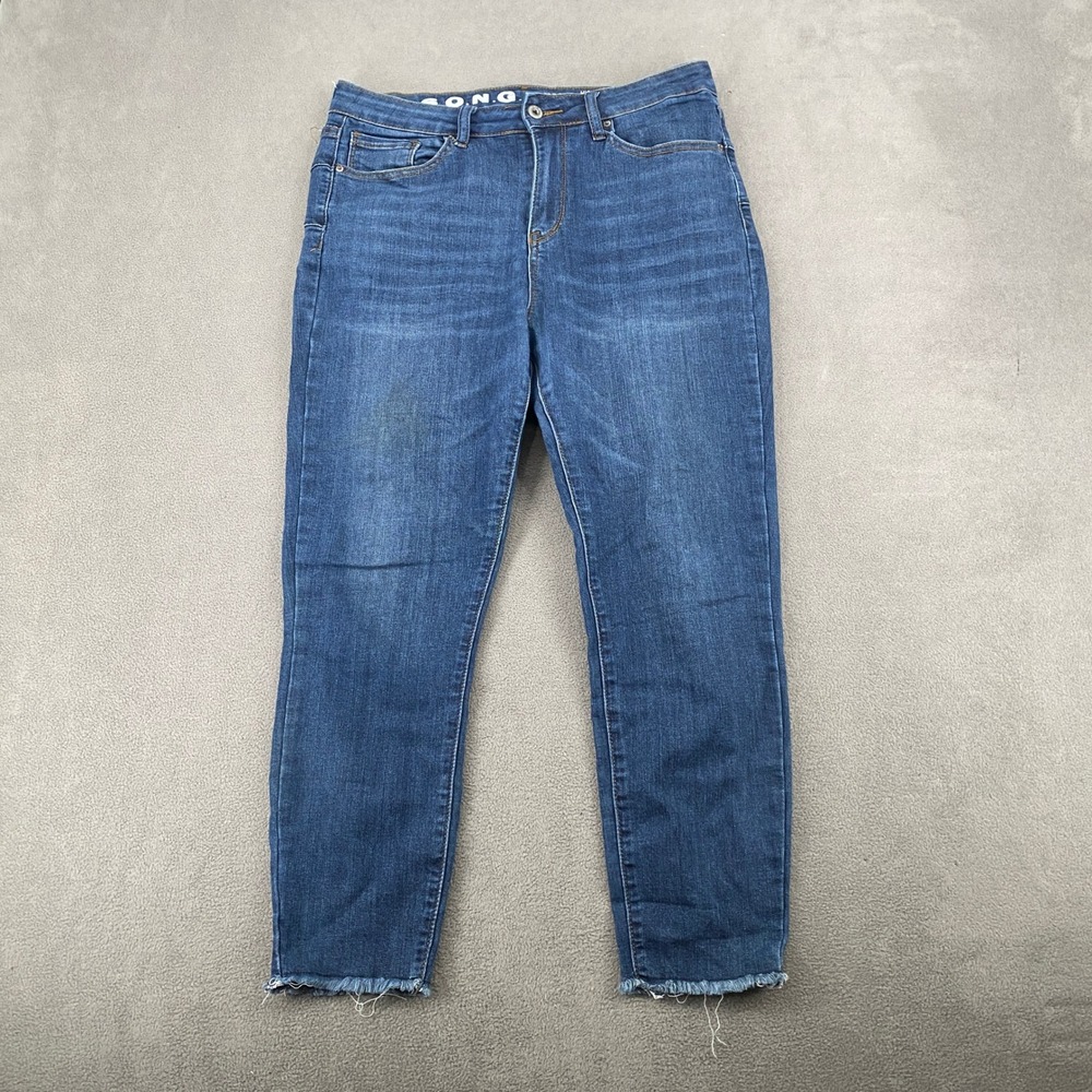 SONG Curvy High Rise Skinny Ankle Grazer Jeans Blue Frayed Hem 13/31
